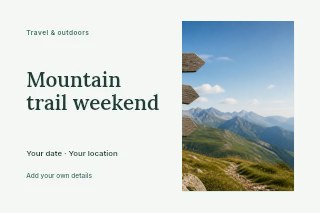Mountain trail weekend postcard template · Horizontal photo dialogue