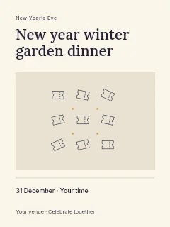 Event admission ticket · Scattered Pattern in New Year winter garden dinner poster · Title & photograph