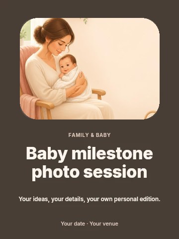 Mother cuddling smiling newborn baby in Baby milestone photo session poster template