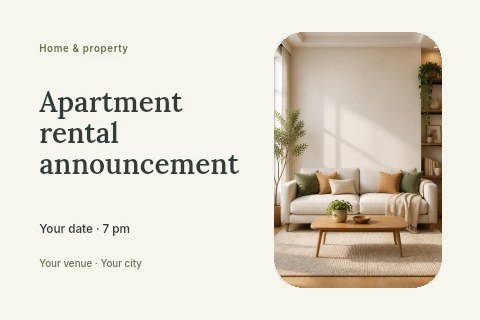 Apartment rental announcement postcard template
