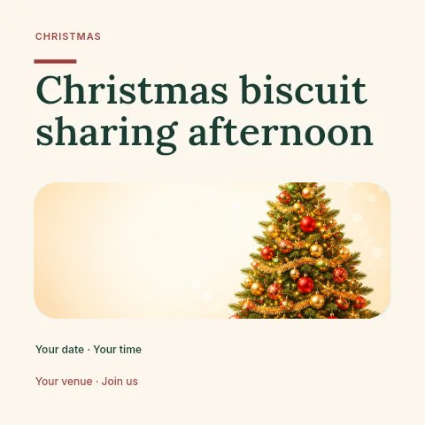 Decorated Christmas tree with gold star in Christmas biscuit sharing afternoon social media post · Picture window