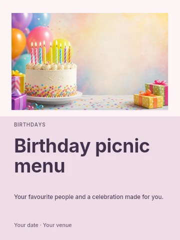 Birthday picnic menu poster template