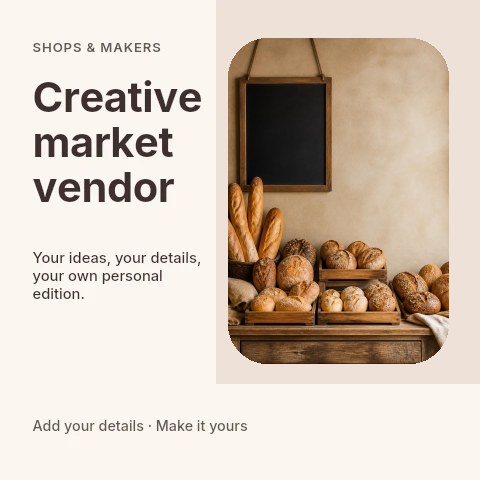 Rustic bakery display with assorted breads in Creative market vendor social media post template
