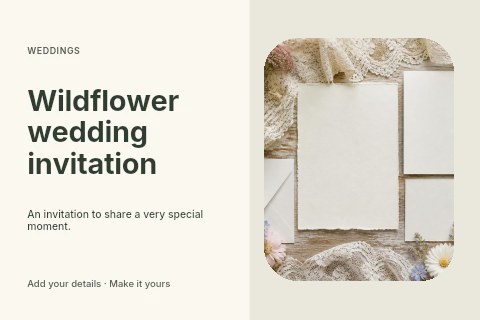 Wildflower wedding invitation postcard template