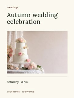 Elegant white three-tier wedding cake in Autumn wedding celebration · Title & photograph