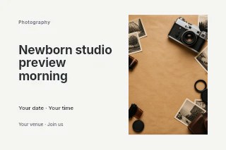 Newborn studio preview morning postcard template · Horizontal photo dialogue