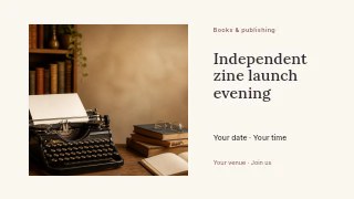 Independent zine launch evening youtube thumbnail template · Horizontal photo dialogue