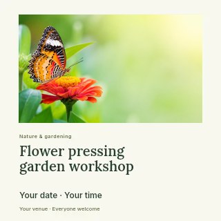 Flower pressing garden workshop social media post template · Gallery editorial