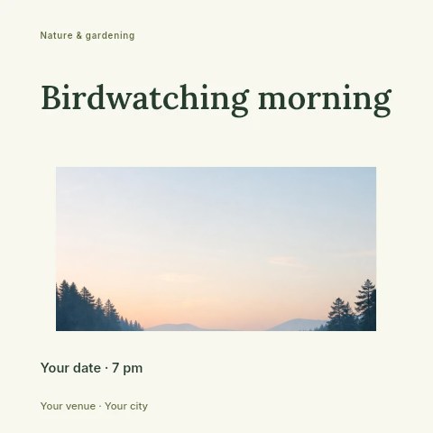 Misty Lake Reflection at Sunrise in Birdwatching morning social media post template