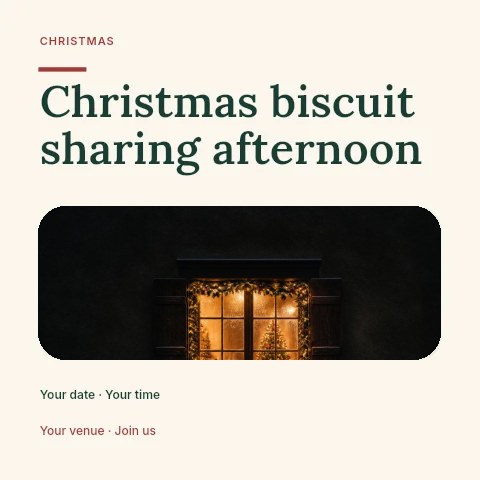 Christmas biscuit sharing afternoon social media post template · Picture window