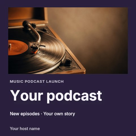 Vintage turntable playing vinyl record in Music podcast launch podcast cover template