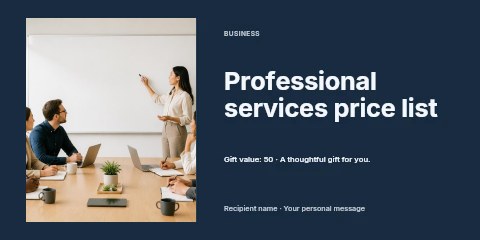 Business team meeting with presentation in Professional services price list gift voucher template