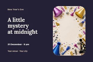 New Year’s Eve masquerade photo layout postcard template · Horizontal photo dialogue