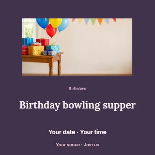 Birthday bowling supper social media post template · Picture window