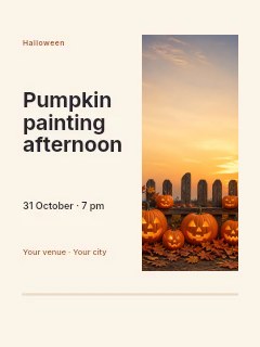 jack-o’-lantern pumpkins by rustic fence in Pumpkin painting afternoon · Split portrait
