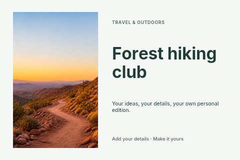 Desert hiking trail at sunset in Forest hiking club postcard template