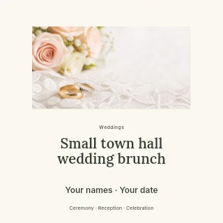 Small town hall wedding brunch social media post template · Picture window