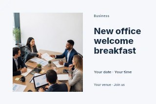 New office welcome breakfast postcard template · Horizontal photo dialogue