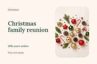 Assorted Christmas decorations on beige in Christmas family reunion · Horizontal photo dialogue