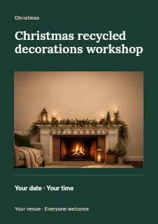 Christmas recycled decorations workshop flyer template · Title & photograph