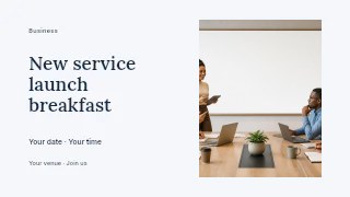 New service launch breakfast presentation cover template · Horizontal photo dialogue