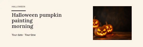 Three Glowing Carved Halloween Pumpkins in Halloween pumpkin painting morning banner · Horizontal photo dialogue