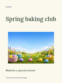 Colorful Easter eggs in spring meadow in Spring baking club · Modern programme
