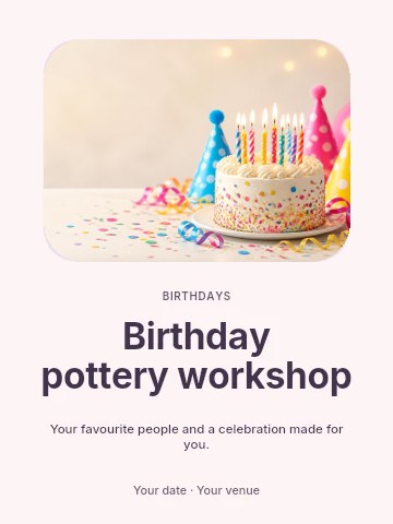 Birthday pottery workshop invitation template