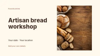Artisan bread workshop presentation cover template · Horizontal photo dialogue