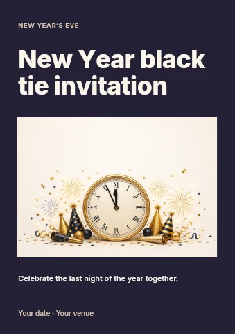 New Year black tie invitation flyer template