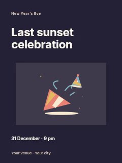 Party horn and festive confetti in Last sunset celebration · Modern programme