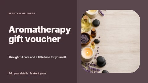 Lavender spa essentials with candles and stones in Aromatherapy gift voucher youtube thumbnail template