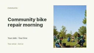 Community bike repair morning youtube thumbnail template · Horizontal photo dialogue