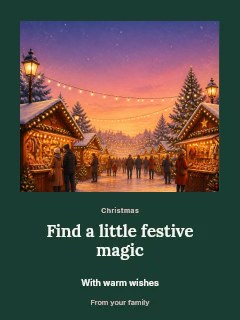 Evening winter market with festive lights in Christmas winter market photo layout · Quiet photo gallery