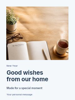 New Year’s Resolutions Notebook with Tea in New Year home greeting photo layout · Gallery editorial