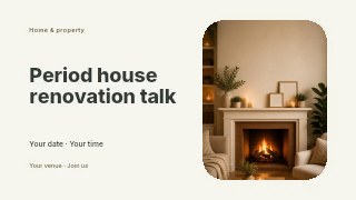 Period house renovation talk youtube thumbnail template · Horizontal photo dialogue