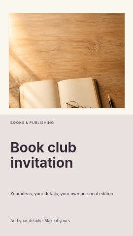 Open blank book with glasses and pen in Book club invitation instagram story template