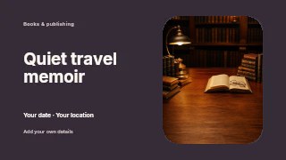 Quiet travel memoir presentation cover template · Horizontal photo dialogue