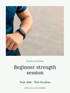 Beginner strength session greeting card template · Quiet photo gallery