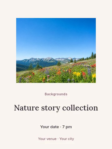 Wildflower meadow with mountain backdrop in Nature story collection poster template