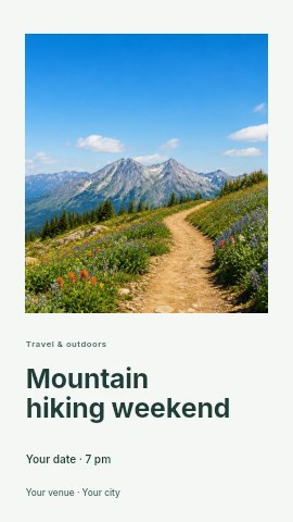 Mountain trail with wildflowers in summer in Mountain hiking weekend instagram story template