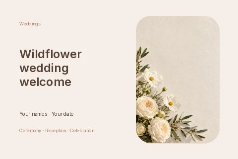 Wildflower wedding welcome postcard · Horizontal photo dialogue postcard template