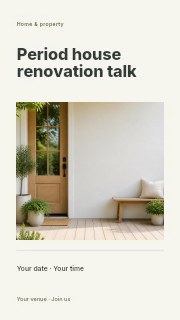 Period house renovation talk instagram story template · Title & photograph