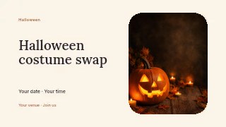 Halloween costume swap presentation cover template · Horizontal photo dialogue