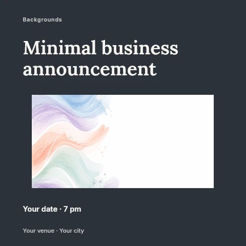 Soft watercolor abstract waves background in Minimal business announcement social media post template