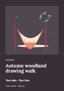 A quiet hammock and tropical leaves in Autumn woodland drawing walk flyer · Gallery editorial