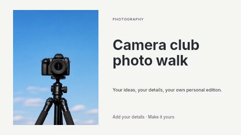 Camera mounted on tripod against sky in Camera club photo walk youtube thumbnail template
