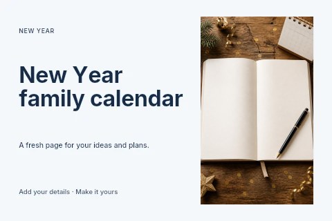 New Year family calendar postcard template