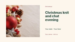 Christmas knit and chat evening presentation cover template · Horizontal photo dialogue