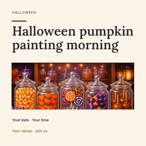 Halloween pumpkin painting morning social media post template · Title & photograph